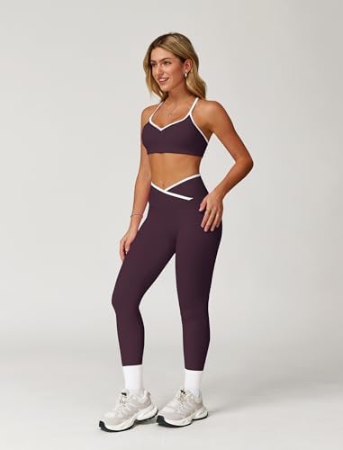 ABOCIW Workout Sets for Women 2 Piece Color Block Strappy Sports Bra High Waist Shorts Gym Yoga Pilates Outfits