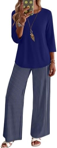 WIHOLL Two Piece Sets for Women Lounge 3/4 Length Sleeve Womens Tops Graphic Pants with Pockets Summer Outfits 2026