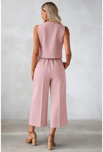luvamia Vest Pant Suits for Women Dressy Wide Leg 2 Piece Sets Work Outfits