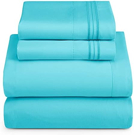 Hearth & Harbor Cal King Size Sheets - 4 Piece Bed Sheet Set, Hotel Luxury Double Brushed Bed Sheets - Extra Soft Bedding Sheets & Pillowcases, California King, Beach Blue