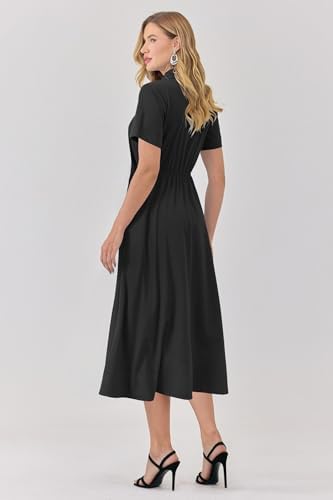 Newshows Women's Work Business Casual Outfits Tie Waist Midi Shirt Dress