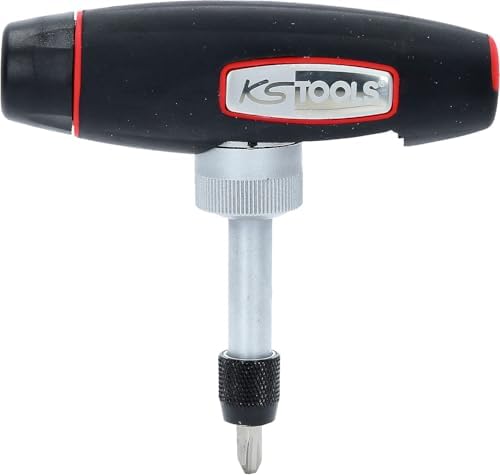 KS Tools T-Handle Ratchet Bit Screwdriver, 1/4" Drive, Swiveling Design, 24 Teeth, 140mm, Ergonomic Handle