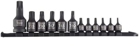 SUNEX 12-Piece Star Impact Socket Set on Rail - 1/4 Inch, 3/8 Inch, and 1/2 Inch Drive