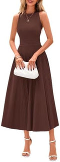 PRETTYGARDEN Women's Summer Pleated Midi Work Dress