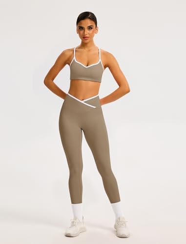 ABOCIW Workout Sets for Women 2 Piece Color Block Strappy Sports Bra High Waist Shorts Gym Yoga Pilates Outfits