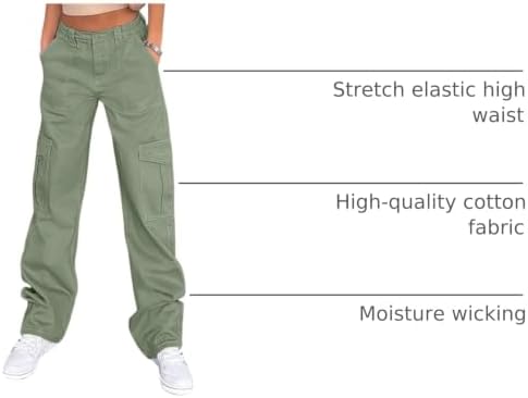 Lepunuo Cargo Pants for Women High Waisted Casual Pants Baggy Stretchy Wide Leg Y2K Streetwear with 6 Pockets
