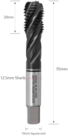 Tools M16 x 2.0 AlTiN Coating Spiral Flute Thread Tap, Metric Machine Threading Tap High Speed Steel Cobalt(HSSCo), Round Shank with Square End, H2 Tolerance, 1pcs