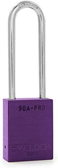PACLOCK's 90A-PRO Padlock, 1/4" Diameter Hard. Steel Shackle, 3" Tall, High Performance 7-Pin Cylinder w/ 1 Key, Keyed Differently, Purple