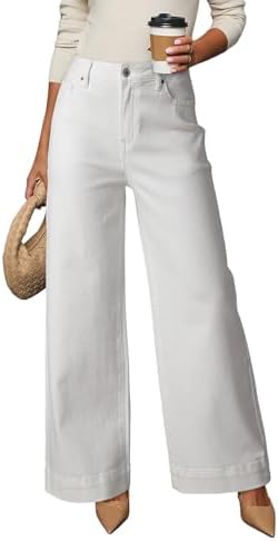 Dokotoo Women's Casual High Waisted Jeans Stretch Wide Leg Loose Denim Pant