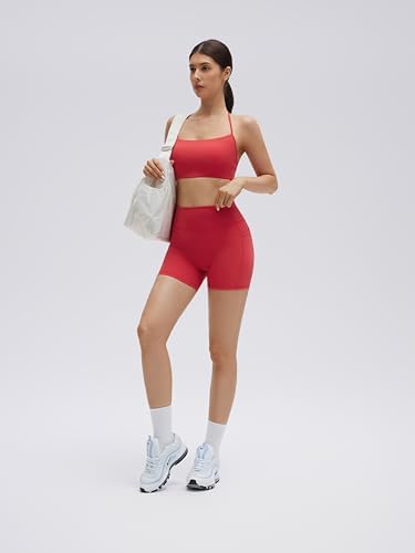 SUUKSESS Women 2 Piece Workout Sets Padded Halter Sports Bras High Waisted Biker Shorts with Pockets