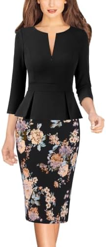 VFSHOW Womens Work Business Office Front Zipper Peplum Church Sheath Dress