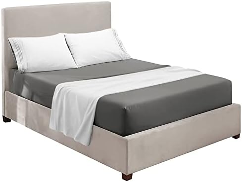 Nestl Cal King Sheets Set - 4 Piece California King Sheets, Extra Soft, Double Brushed Bedding for Cal King Size, 2 Tone Grey/White Set, Grey Fitted Sheet, White Flat Sheet, White Pillow Case