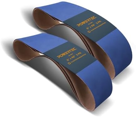 POWERTEC 6 x 48 Inch Zirconia Sanding Belts, 6PK, 60 Grit Belt Sander Sanding Belt for Bench Sander, Belt and Disc sander, Woodworking & Paint Removal, Metal Polishing (464806Z-3-P2)