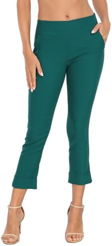 HDE Pull On Capri Pant for Women w/Pockets Elastic Waist Cropped Work Pant