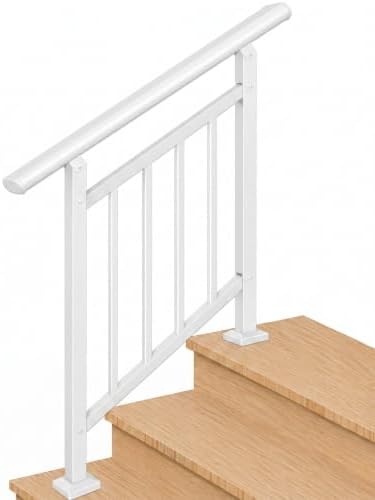 Hand Rails for Outdoor Steps，Stair Handrail & Indoor Stair Railing Kit，Railings for Outdoor Steps for Fence & Outdoor Steps (1, White-with Balusters, 3 Step)