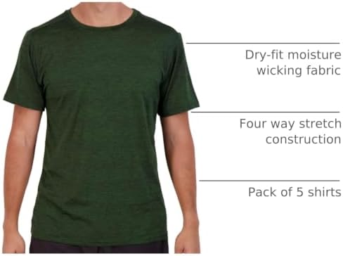 5 Pack Men's Dry Fit Workout T Shirts Crew Neck Athletic Gym Running Tees