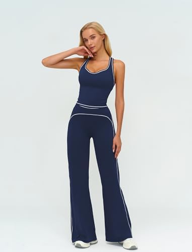 ABOCIW Two Piece Workout Sets for Women Racerback Tank Top Matching High Waist Wide Leg Yoga Pants Pilates Outfits