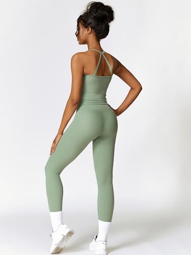 ABOCIW Workout Sets for Women 2 Piece Padded Sports Bra Tank Top High Waist Leggings Sets Gym Yoga Work Out Clothes