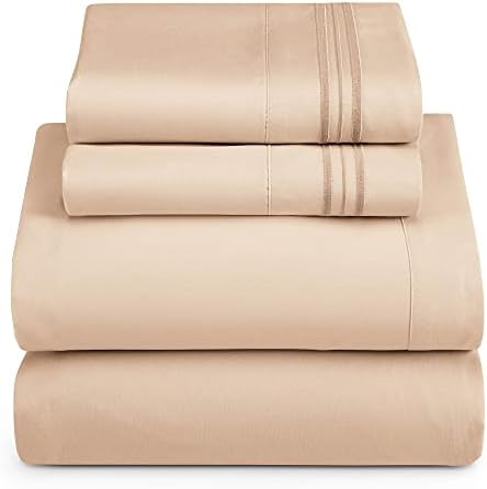 Hearth & Harbor Twin Size Sheets - 3 Piece Bed Sheet Set, Hotel Luxury Double Brushed Bed Sheets - Extra Soft Bedding Sheets & Pillowcases, Twin, Taupe