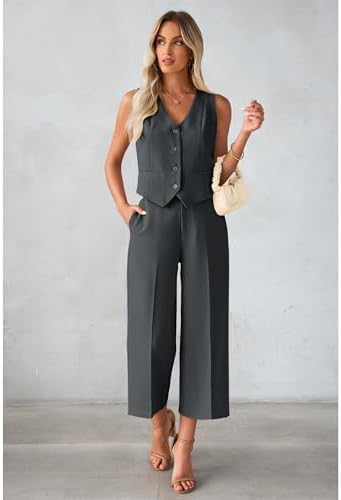 luvamia Vest Pant Suits for Women Dressy Wide Leg 2 Piece Sets Work Outfits