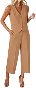 luvamia Vest Pant Suits for Women Dressy Wide Leg 2 Piece Sets Work Outfits