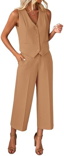 luvamia Vest Pant Suits for Women Dressy Wide Leg 2 Piece Sets Work Outfits