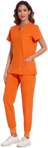 COZYFIT Scrubs for Women Set - Stretch V-Neck & Jogger Pant with 9 Pockets