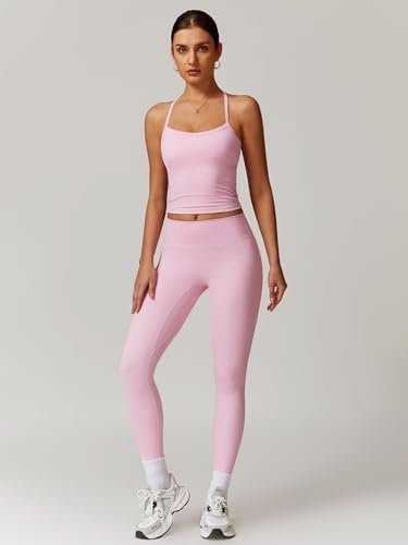 ABOCIW Workout Sets for Women 2 Piece Padded Sports Bra Tank Top High Waist Leggings Sets Gym Yoga Work Out Clothes