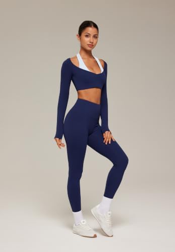 SUUKSESS Women 2 Piece Workout Sets Double Layer Padded Pilates Outfits