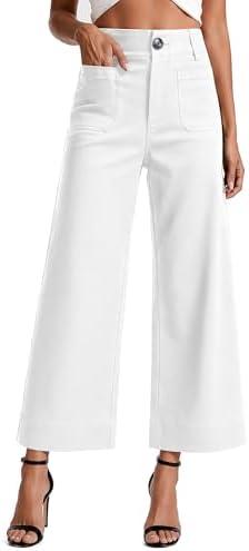 MOHHOM Women’s High Waisted Wide Leg Cropped Pants Stretchy Business Casual Work Pants with Pockets