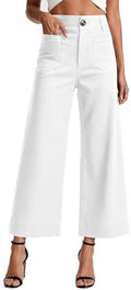 MOHHOM Women’s High Waisted Wide Leg Cropped Pants Stretchy Business Casual Work Pants with Pockets