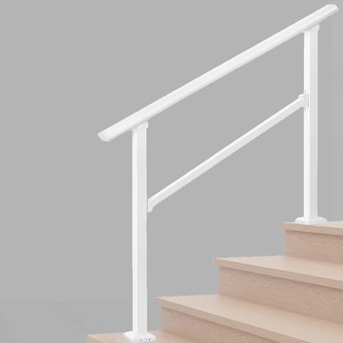Hand Rails for Outdoor Steps，Stair Handrail & Indoor Stair Railing Kit，Railings for Outdoor Steps for Fence & Outdoor Steps (1, White-Straight, 4 Step)