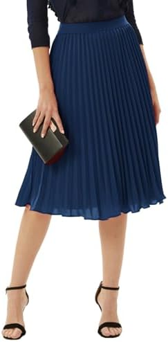 GRACE KARIN Pleated Midi Skirt for Women Chiffon A-Line Outfits