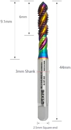 Tools M2.5 x 0.45 DLC Coating Spiral Flute Thread Tap, Metric Machine Threading Tap High Speed Steel Cobalt(HSSCo), Round Shank with Square End, H2 Tolerance, 2pcs