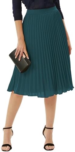 GRACE KARIN Pleated Midi Skirt for Women Chiffon A-Line Outfits