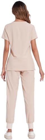 COZYFIT Scrubs for Women Set - Stretch V-Neck & Jogger Pant with 9 Pockets