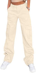Lepunuo Cargo Pants for Women High Waisted Casual Pants Baggy Stretchy Wide Leg Y2K Streetwear with 6 Pockets