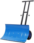 Snow Shovel with Wheels for Driveway, 29 Inch Heavy Duty Wheeled Snow Pusher with Adjustable Handle & Multi-Angle Blade, Steel Snow Plow for Sidewalk, Patio, Yard
