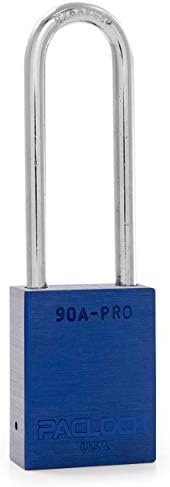 PACLOCK's 90A-PRO Padlock, 1/4" Diameter Hard. Steel Shackle, 3" Tall, High Performance 7-Pin Cylinder w/ 1 Key, Keyed Differently, Blue