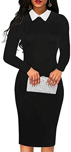 Aphratti Women's Peter Pan Collar Sheath Dress with Sleeves Business Office Wear to Work Professional Outfits
