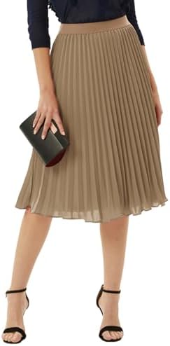 GRACE KARIN Pleated Midi Skirt for Women Chiffon A-Line Outfits