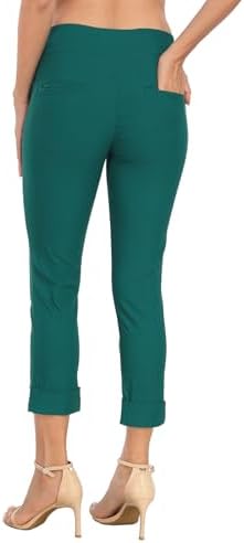 HDE Pull On Capri Pant for Women w/Pockets Elastic Waist Cropped Work Pant