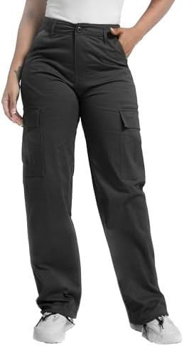 Soulsfeng Women's Baggy Cargo Pants Relaxed Fit Casual Cotton Hiking Pants with 6 Pockets