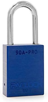 PACLOCK's 90A-PRO Padlock, 1/4" Diameter Hard. Steel Shackle, 1-1/2" Tall, High Performance 7-Pin Cylinder w/ 1 Key, Keyed Differently, Blue