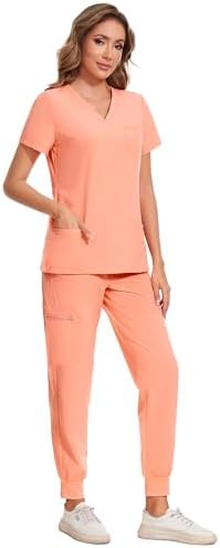 COZYFIT Scrubs for Women Set - Stretch V-Neck & Jogger Pant with 9 Pockets