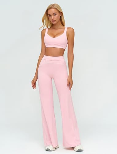 ABOCIW Two Piece Workout Sets for Women Racerback Tank Top Matching High Waist Wide Leg Yoga Pants Pilates Outfits
