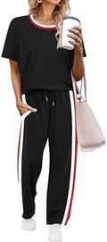 WIHOLL 2 Piece Lounge Sets for Women Matching Set Summer Outfits Short Sleeve Tops Wide Leg Pants with Pockets