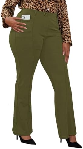 DGD Wrinkle-Free Stretch Dress Pants Plus Size for Women Pull-on Pant Ease into Comfort Office Pant