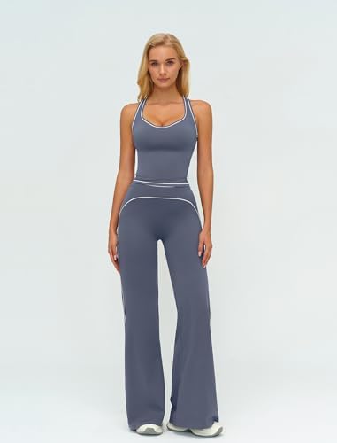 ABOCIW Two Piece Workout Sets for Women Racerback Tank Top Matching High Waist Wide Leg Yoga Pants Pilates Outfits