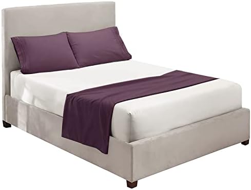 Nestl Twin XL Sheets Set - 3 Piece XL Twin Bed Sheets, Extra Soft Double Brushed Bedding for Adjustable Bed, 2 Tone White/Eggplant Set, White Fitted Sheet, Eggplant Flat Sheet, Eggplant Pillow Case